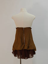 brown 3d Butterfly Fishbone Tunic Top Mini skirt Set
