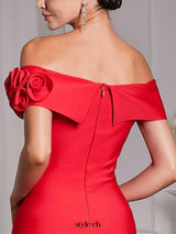 jessica Red 3D Flower Bandage Midi Dress