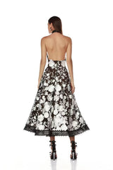 alyssa black Halter Floral Embroidered Midi Dress