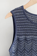 hollow striped sleeveless knit midi dress in Royal Blue