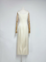 nicola square neck flower embroidery satin maxi dress in apricot