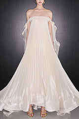 quintina Off Shoulder Pleated Maxi Dress in apricot