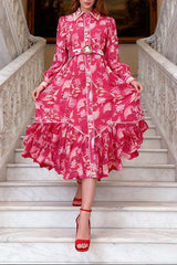 phoenix red floral print maxi dress with belt