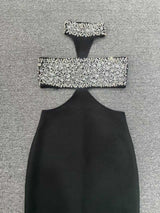 gwendolyn crystal halter cut out maxi dress in black