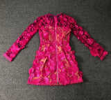 Rose red floral lace Long Sleeve Mini Dress