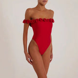 3d flower strapless bodysuit in red