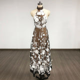 alyssa black Halter Floral Embroidered Midi Dress