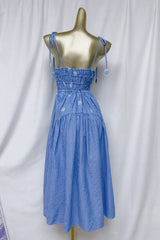 simona Embroidered stripes midi dress in blue