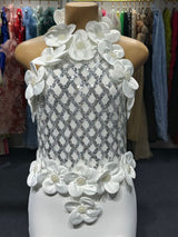 phoenix 3d flower sequin halter bandage maxi dress in white