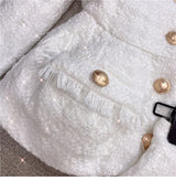 Metal button wool shorts two-piece set - white