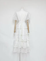 elvira appliqué Lace layer maxi dress in white