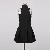 carol black halterneck dress in grain de poudre wool