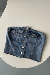8-button denim tube top in blue