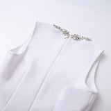 anila square neck crystal embellished mini dress in white