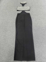 gwendolyn crystal halter cut out maxi dress in black