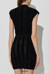 sabrina black v-neck mini Dress with shimmering sequins