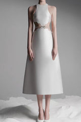 anila pearl chain embellished midi dress in apricot