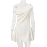 tina satin ruched mini dress in cream white