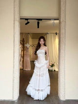 hermosa Lace splicing layer maxi dress in white