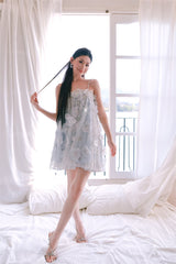 Tutu Light Blue Sleeveless Flower Diamond Short Doll Dress