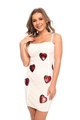 jessica sequin heart embroidery lace mini dress in white
