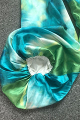 Green multicolor floral print puff sleeve maxi dress