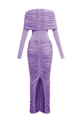 alice purple pleated Form-fitting maxi dress with asymmetrical draped shoulder
