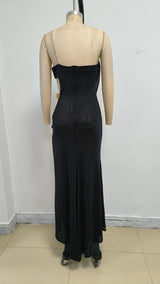 elvira one-shoulder Metal chain decoration maxi dress in black