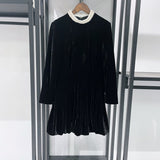 sheila Beaded Velvet puffy mini Dress in black