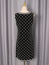 amanda Black-white plaid diamond sleeveless mini dress