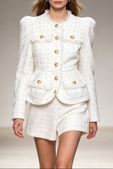 Metal button wool shorts two-piece set - white