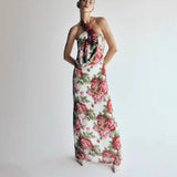 multicolor Floral halterneck high collar maxi dress