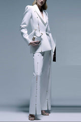 theresa diamond studded hollow out blazer set in white
