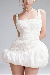 jocelyn flower embellished puffy mini dress in white