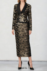 high-waisted skirt Gold sequin print blazer suit in black
