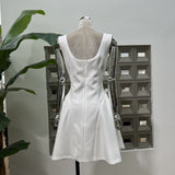 3d flower Pleated Sleeveless Mini Dress