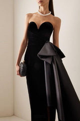 bow Irregular Asymmetric Sleeveless midi Dress in black