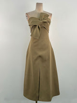 alberta bowknot strapless slit midi dress in grey green