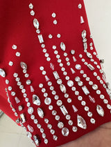 biela v-neck crystal-embellished midi dress in red