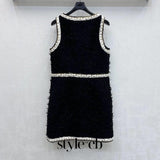 Wool Tweed sleeveless Short Dress in black