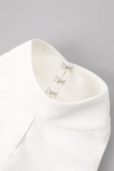 v-neck cutout backless crepe halter dress - white