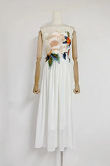 joann Appliqué Camellia Floral Maxi Dress in white