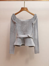 molly Grey Chenille Knit Crystal Trim Top