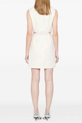 cut out cream boucle pearl mini dress