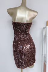 Strapless sequin Mini Dress in Burgundy