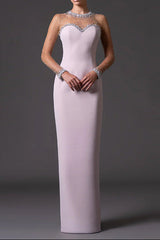pink mesh splicing bead long dress with diamonds