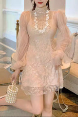 jennifer floral bead embroidery tulle mini dress in apricot