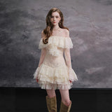 Elisha Off Shoulder Lace Ruffle Mini Dress