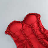 sally ruffle trim strapless mini dress in red