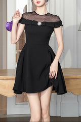 molly black tulle off-shoulder a-line mini dress